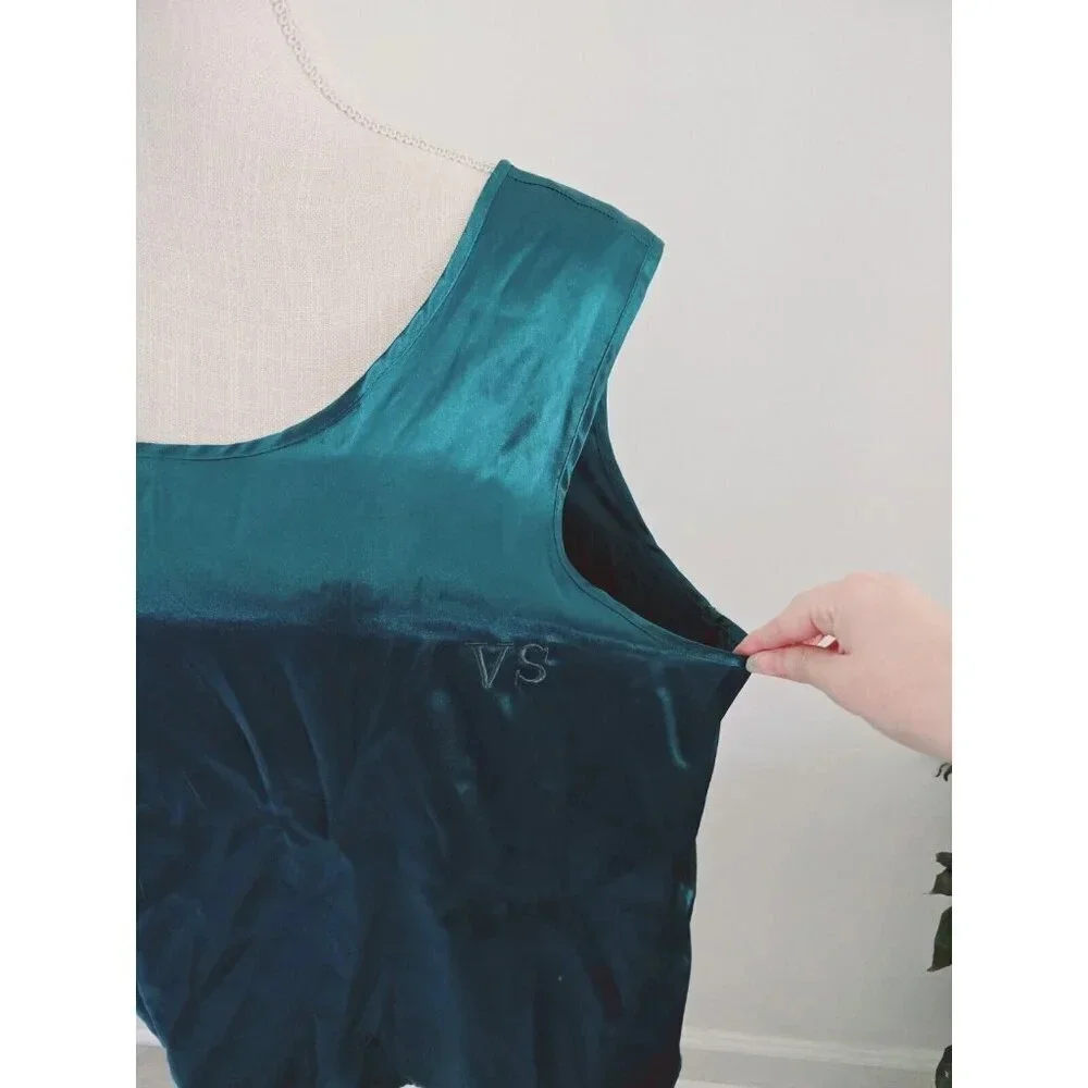 Victorias Secret Country Satin Silky Monogram Emerald Green Tank Top Camisole L - Picture 2 of 13